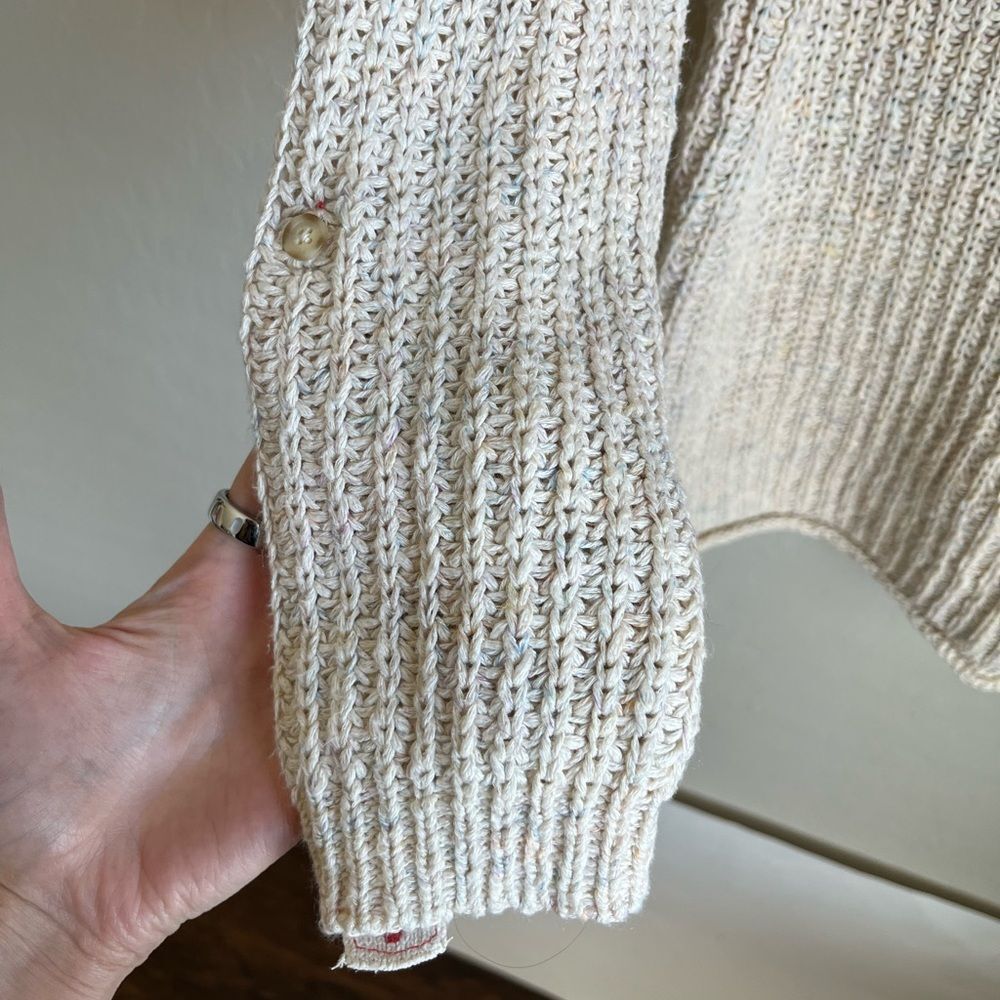 Anthropologie Cotton Knit Pullover Scoop Neck Sweater White Oversized Small - Picture 3 of 7